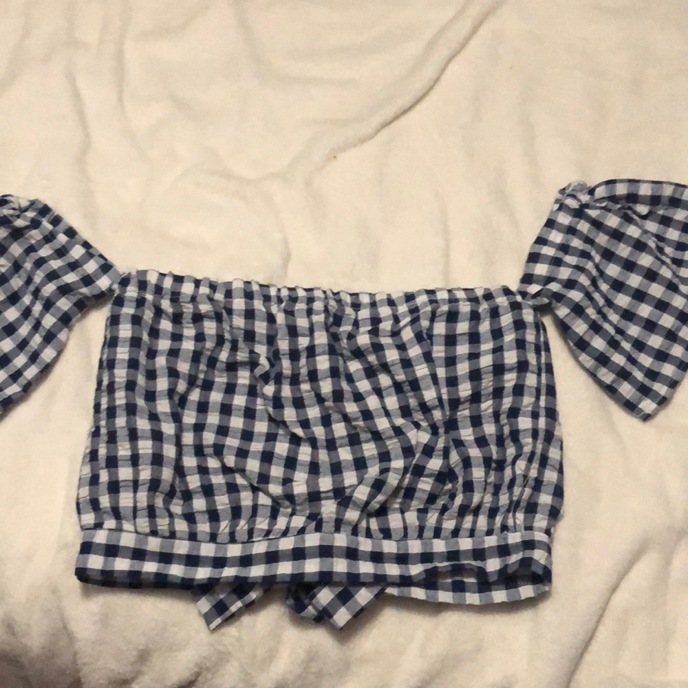 Plaid off the shoulder shirt